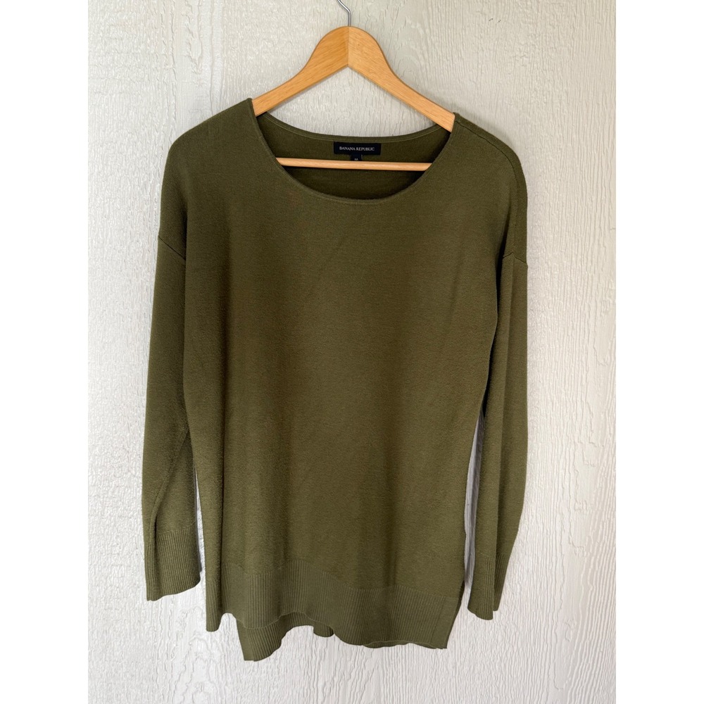 Banana Republic Womens Olive Green Scoop Neck High-Low Hem Sweater Size M